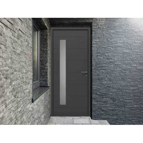 Porte d'Entrée Aluminium Luzia Vitrage Rectangle avec Rainures Horizontales Sur Mesure