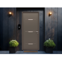 Porte d'Entrée Acier Botia Pleine 3 Traverses Horizontales + Décors Inox Face Ext Sur Mesure