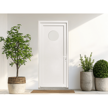 Porte d'Entrée PVC Ionis Hublot Vitrage Sablé Dépoli