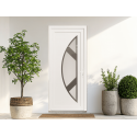 Porte d'Entrée PVC Cyclone F3 Vitrage Sablé Dépoli Demi-Lune Contour Inox Blanc, Gris ou Chêne Sur Mesure