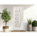 Porte d'Entrée PVC Solano Vitrages Dépoli Sablé Demi-Lune & 5 Carrés Blanc, Gris ou Chêne Sur Mesure