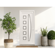 Porte d'Entrée PVC Solano Vitrage Demi-Lune + 5 Carrés Sablé Dépoli