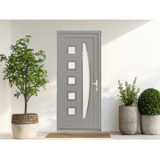 Porte d'Entrée PVC Solano Vitrage Demi-Lune + 5 Carrés Sablé Dépoli