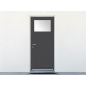 Porte de service ALU 1 vantail avec oculus 1/4