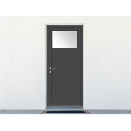 Porte de service ALU 1 vantail avec oculus 1/4