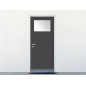 Porte de Service Aluminium 1 Vantail PROFILS SYSTÈMES Ouvrant Visible Vitrage Anti-Effraction Oculus 1/4 Haut Sur Mesure