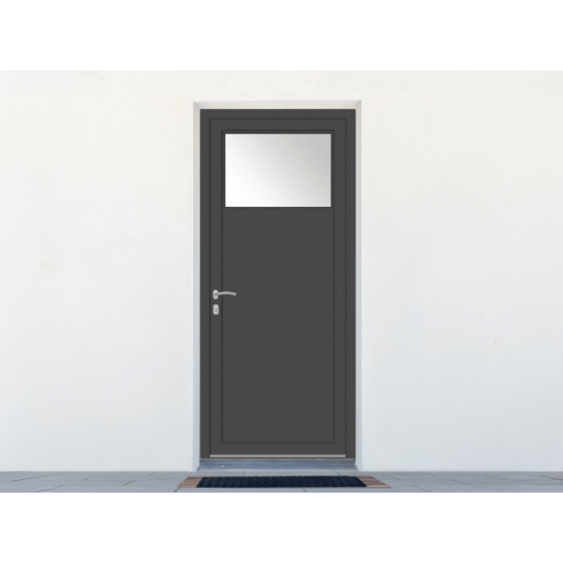 Porte de service ALU 1 vantail avec oculus 1/4