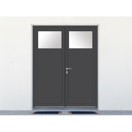 Porte de service aluminium 2 vantaux vitrée oculus 1/4