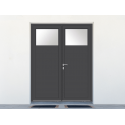 Porte de Service Aluminium 2 Vantaux PROFILS SYSTÈMES Ouvrants Visibles Vitrage Anti-Effraction Oculus 1/4 Haut Sur Mesure
