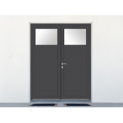 Porte de service aluminium 2 vantaux vitrée oculus 1/4