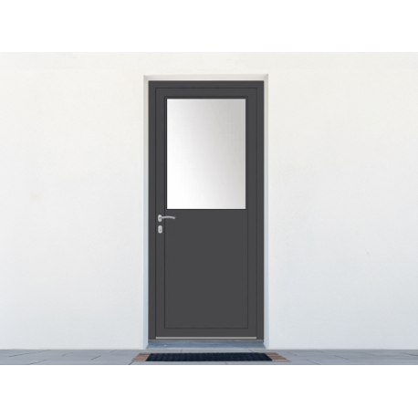 Porte de service ALU 1 vantail avec vitrage 1/2
