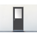 Porte de Service Aluminium 1 Vantail PROFILS SYSTÈMES Ouvrant Visible Vitrage Anti-Effraction 1/2 Moitié Haut Sur Mesure