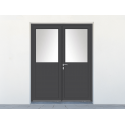 Porte de Service Aluminium 2 Vantaux PROFILS SYSTÈMES Ouvrants Visibles Vitrage Anti-Effraction 1/2 Moitié Haut Sur Mesure