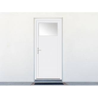 Porte de service PVC 1 vantail avec oculus 1/4