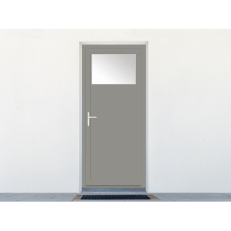 Porte de service PVC 1 vantail avec oculus 1/4