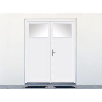 Porte de service PVC 2 vantaux vitrée oculus 1/4