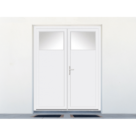 Porte de service PVC 2 vantaux vitrée oculus 1/4