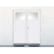 Porte de service PVC 2 vantaux vitrée oculus 1/4
