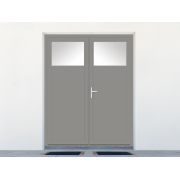 Porte de service PVC 2 vantaux vitrée oculus 1/4