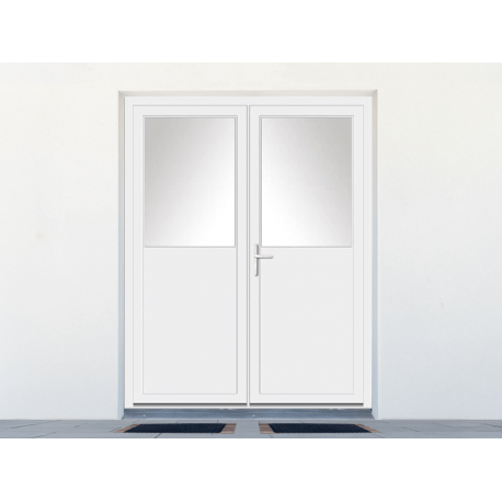 Porte de service PVC 2 vantaux 1/2 vitrée