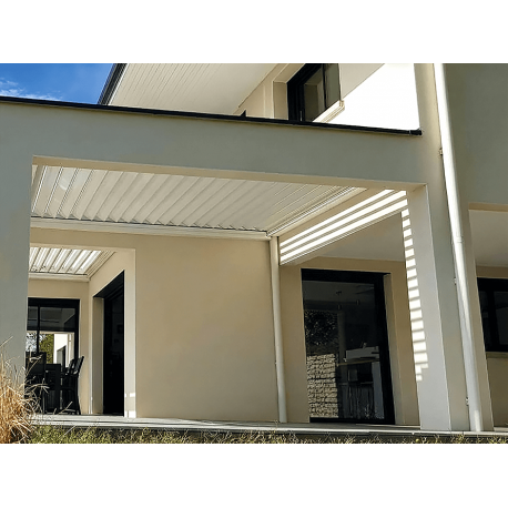 Pergola Bioclimatique Aluminium H2 Entre Murs Lames Perpendiculaires Électrique (Moteur Vérin Télécommande) Sur Mesure