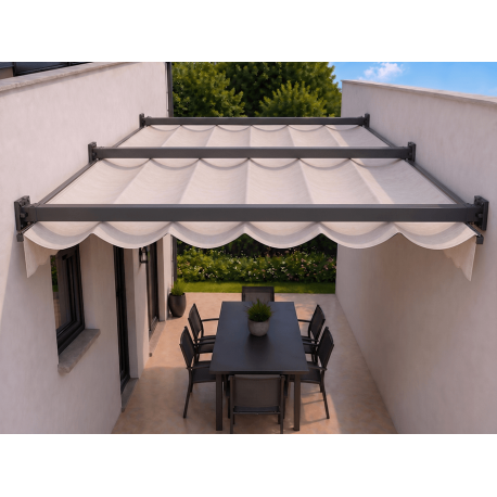 Pergola toile rétractable micro-perforée entre 2 murs