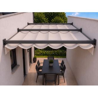 Pergola Toile UO Plus Rétractable 06 TP2 Acrylique Velum Entre Murs Manuelle en Aluminium Sur Mesure