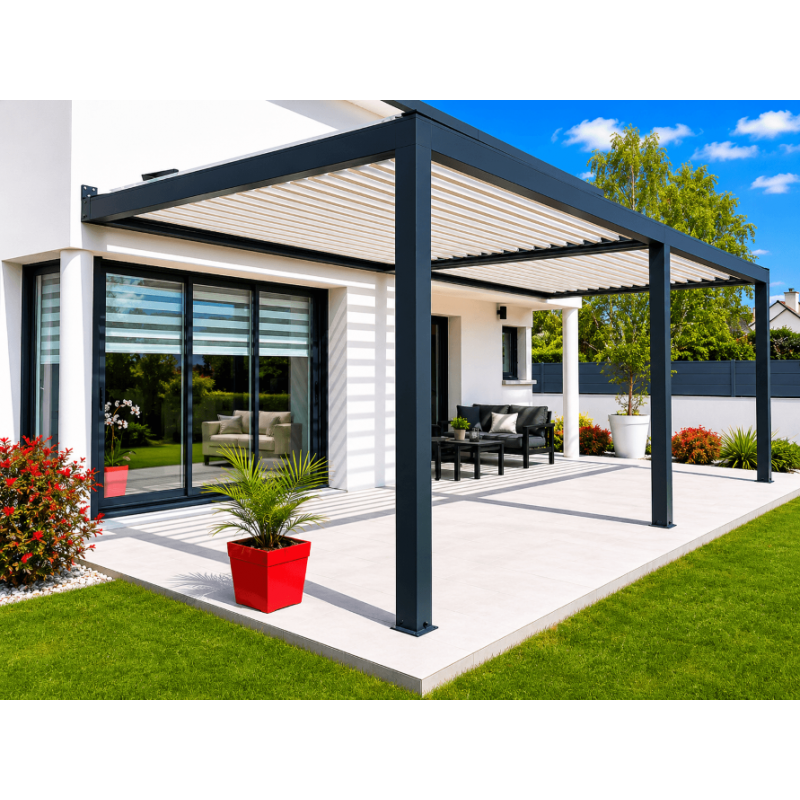 Pergola bioclimatique S3 8x3.5m lames parallèles