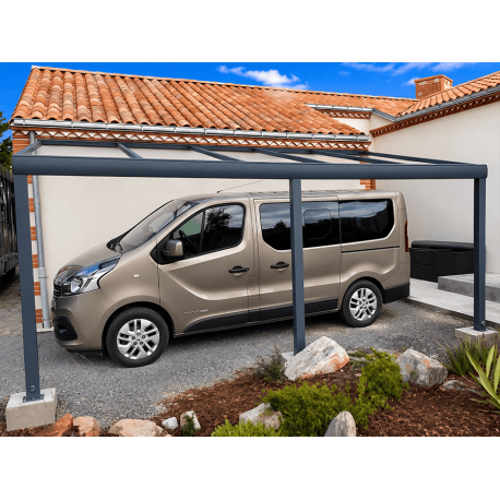 Structure Seule Carport Pente Aluminium Adossée (pour toiture polycarbonate, panneau sandwich, solaire photovoltaique, verre)