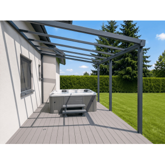 Structure Seule Pergola Pente Aluminium Adossée (pour toiture polycarbonate, panneau sandwich, solaire photovoltaique, verre)