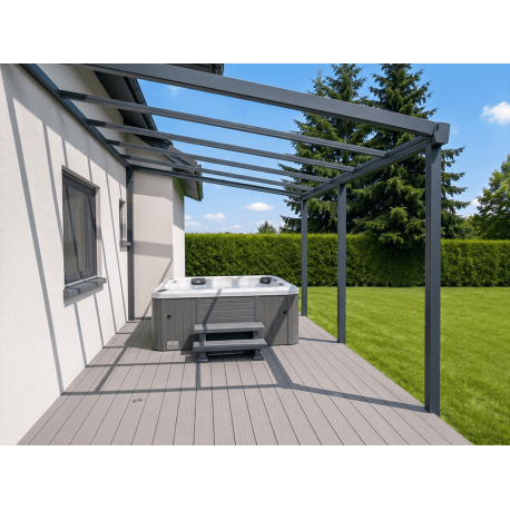 Structure Seule Pergola Pente Aluminium Adossée (pour toiture polycarbonate, panneau sandwich, solaire photovoltaique, verre)