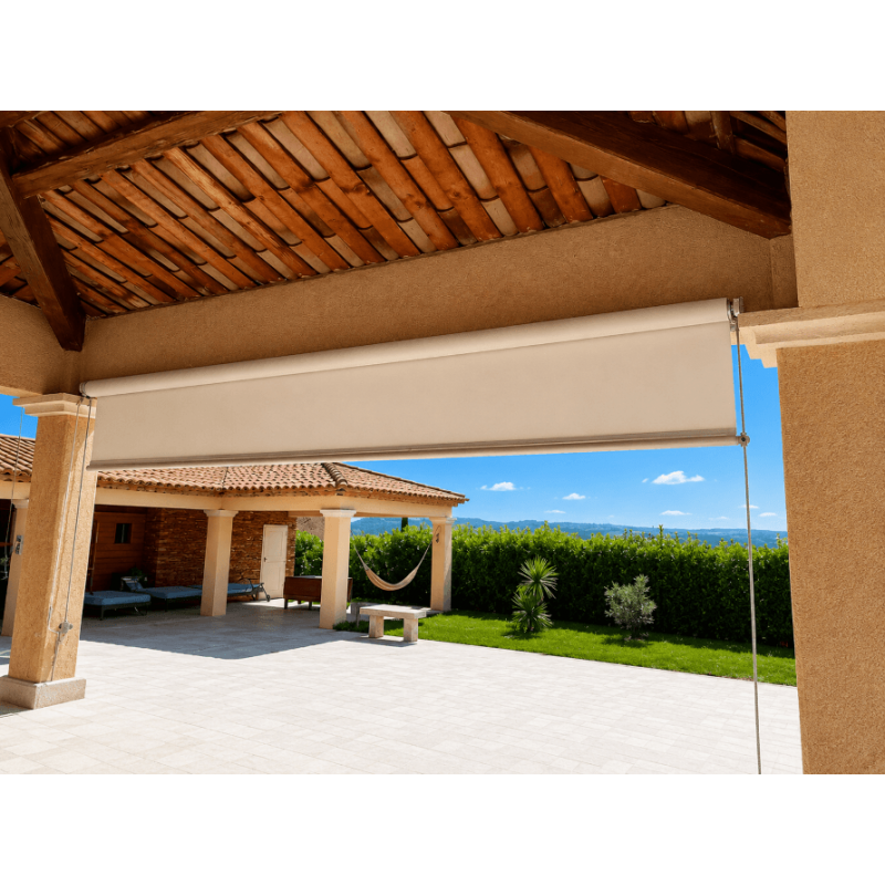 Store à Guide électrique toile pvc précontraint pour pergola