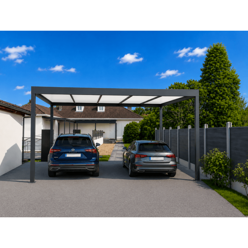 Carport toit plat autoportant pour 2 voitures