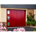 Porte de Garage Coulissante Avec Hublots Électrique (Moteur SOMFY) Panneaux Acier 40 mm Contemporaine Avec Cadre Sur Mesure