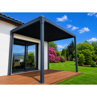 Pergola bioclimatique électrique L1 gris anthracite 7016 4x4m auto-portée