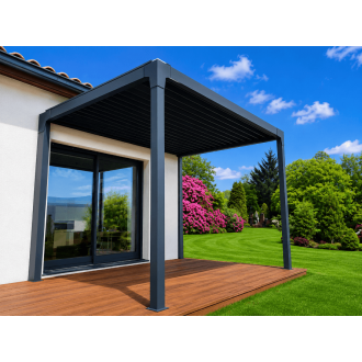 Pergola bioclimatique manuelle L1 gris anthracite 7016 4x4m auto-portée