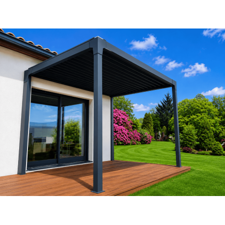 Pergola bioclimatique manuelle L1 gris anthracite 7016 4x4m auto-portée