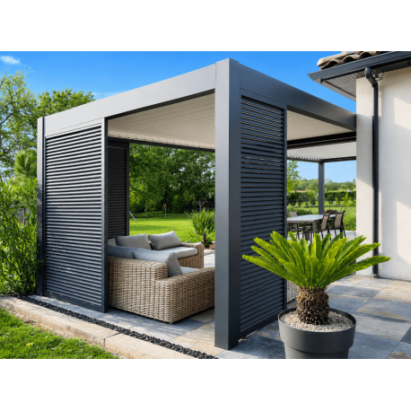 Claustra Brise Vue sur Pergola Lames Horizontales Gris Anthracite