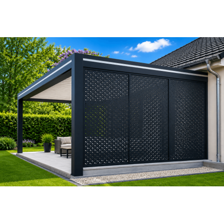 Claustra Fixe Pergola 4.5m Tôle Perforée Motifs Bulles Aluminium