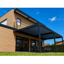 Pergola Bioclimatique Aluminium H3 Adossée Lames Orientables Parallèles Électrique (Moteurs Double Vérins) Sur Mesure