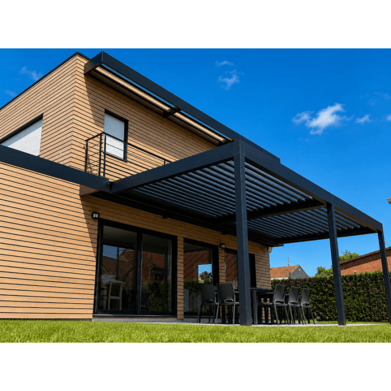 Pergola bioclimatique 8x3.5 ral noir 9005