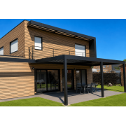 Pergola bioclimatique adossée 3 poteaux 8x3.5 ral noir 9005