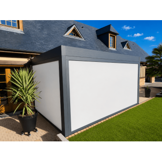 Store motorisé toile pvc précontraint pour pergola