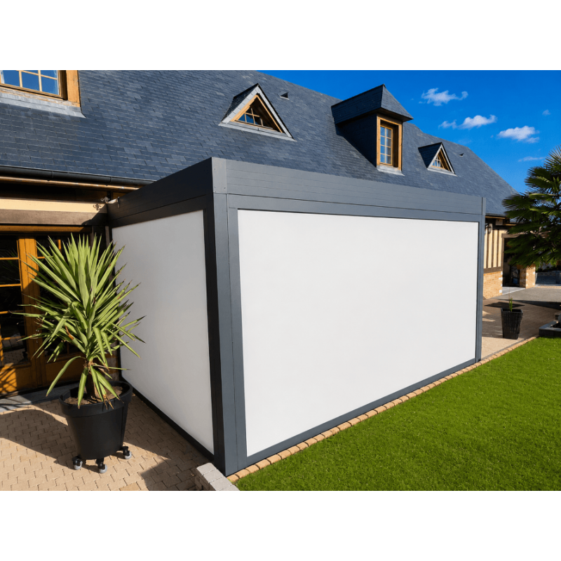 Store motorisé toile pvc précontraint pour pergola