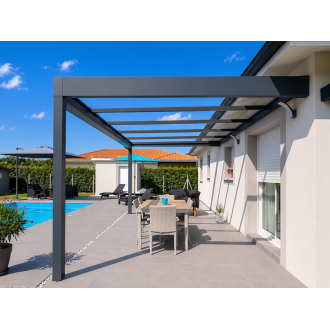 Structure Seule Pergola Toit Plat Aluminium Adossée (pour toiture polycarbonate, panneau sandwich, solaire photovoltaique, verre