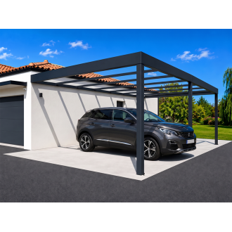 Structure Seule Carport Aluminium Toit Plat H3 Adossée (Armature Sans Plaque) Sur Mesure