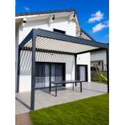 Pergola bioclimatique 4 poteaux 5m15 en pose lames perpendiculaires à la façade
