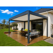 Pergola bioclimatique autoportée 4 poteaux lames perpendiculaires