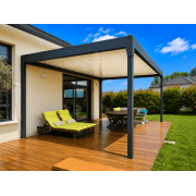 Pergola bioclimatique autoportée 5x4 4 poteaux lames perpendiculaires