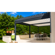 Pergola bioclimatique lames parallèles 6x4.5 avec rideaux